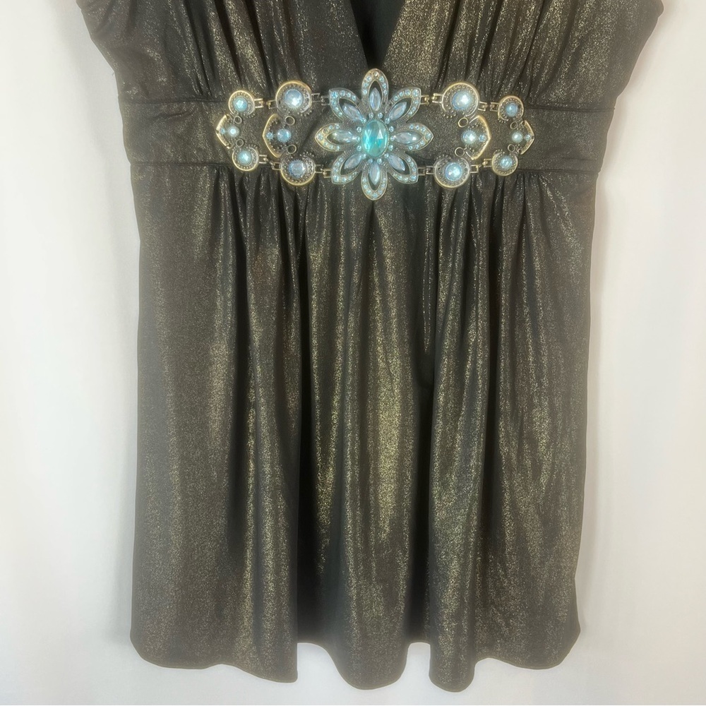 Y2K Babydoll Empire Waist Tunic Jeweled Buckled Sleeveless sparkly Top size:L - Picture 4 of 13